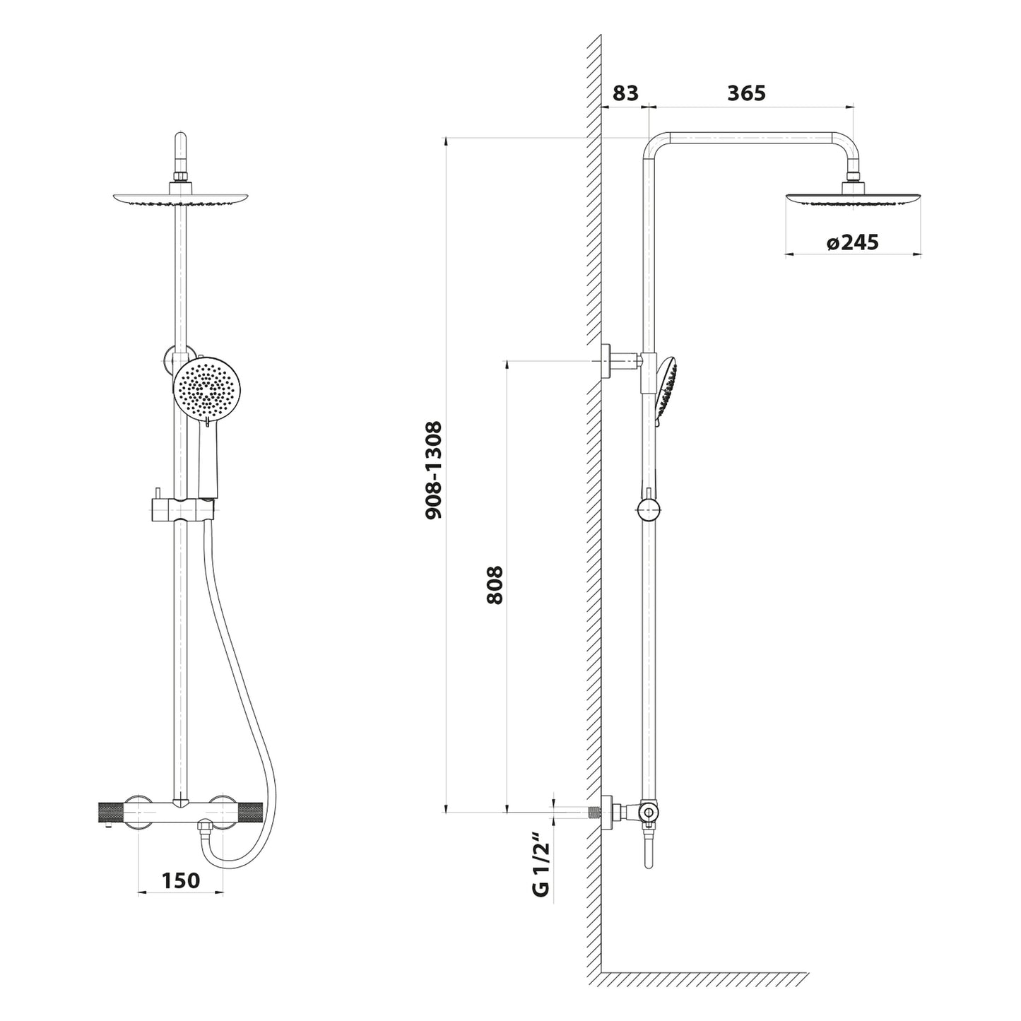 SOLARIS Set duș combinat cu baterie termostatică, negru/cupru mat