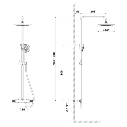 SOLARIS Set duș combinat cu baterie termostatică, negru/cupru mat