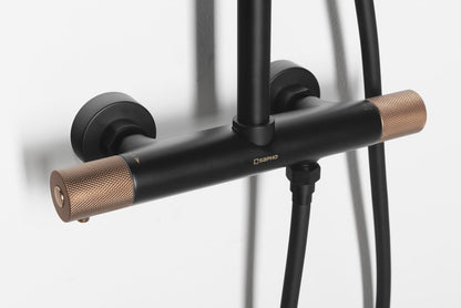 SOLARIS Set duș combinat cu baterie termostatică, negru/cupru mat