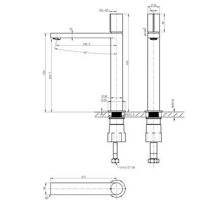 KAISA Baterie lavoar înaltă 235 mm, negru/cupru mat