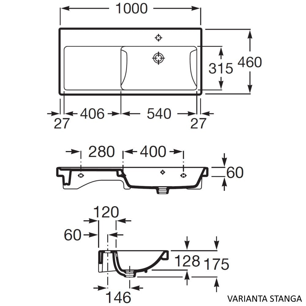 Lavoar baie suspendat The Gap 100x46 cm, asimetric