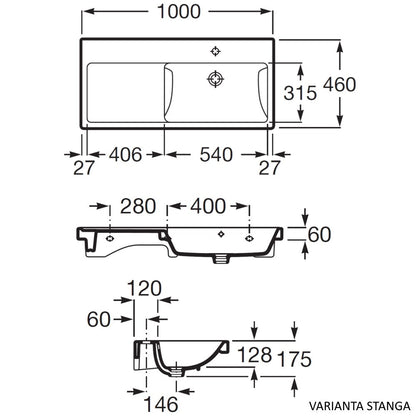 Lavoar baie suspendat The Gap 100x46 cm, asimetric
