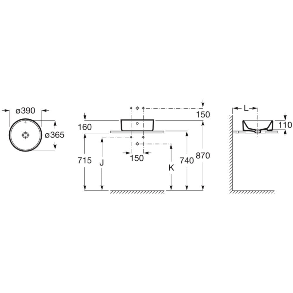 Lavoar baie pe blat, rotund The Gap 39x39 cm