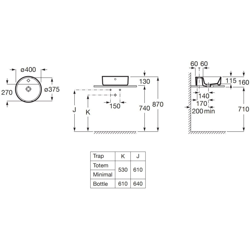 Chiuveta baie pe blat, rotunda The Gap 40x40 cm