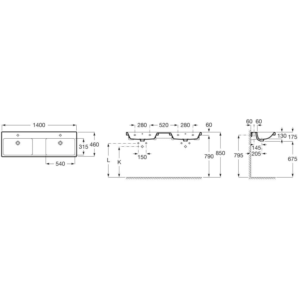 Lavoar baie dublu suspendat The Gap 140x46 cm
