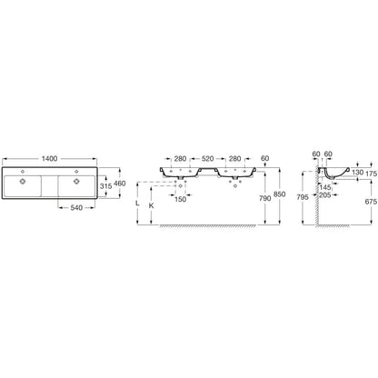 Lavoar baie dublu suspendat The Gap 140x46 cm