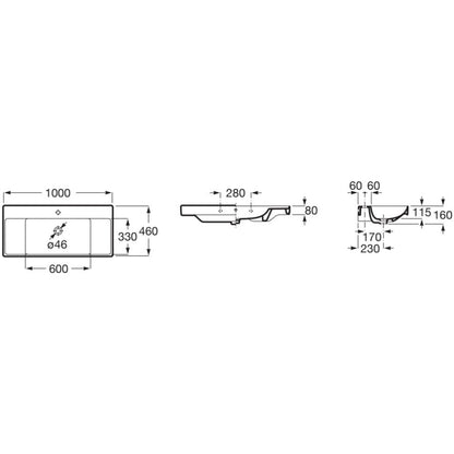 Ona Chiuveta baie suspendata  100x46 cm, polite laterale
