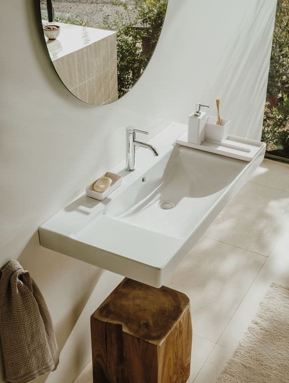 Ona Chiuveta baie suspendata  100x46 cm, polite laterale, alb mat