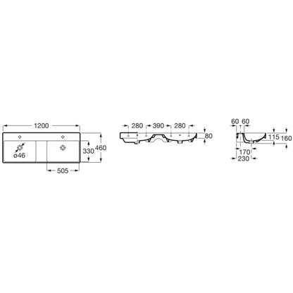 Ona Chiuveta baie dubla suspendata  120x46 cm