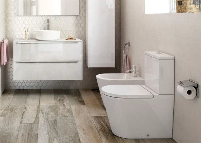 INSPIRA Vas WC pe pardoseala  Round Rimless 37x65 cm evacuare orizontala sau verticala, alb