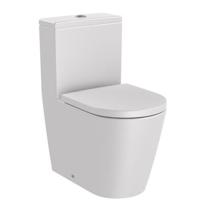 INSPIRA Vas WC pe pardoseala  Round Compact Rimless 37x60 cm evacuare orizontala sau verticala, lipit de perete, alb (pearl)