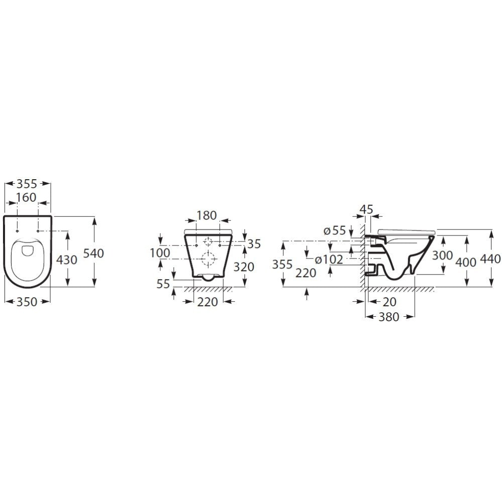 Vas WC suspendat The Gap Round Rimless 36x54 cm evacuare orizontala