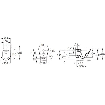 Vas WC suspendat The Gap Round Rimless 36x54 cm evacuare orizontala