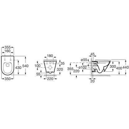Vas WC suspendat The Gap Rimless 36x54 cm evacuare orizontala