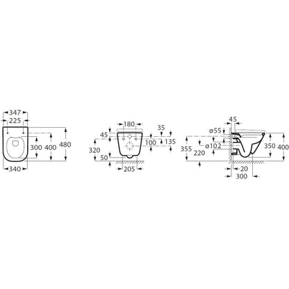 Vas WC suspendat The Gap Square Rimless 34x48 cm evacuare orizontala