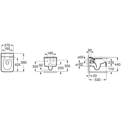 INSPIRA Vas WC suspendat  Square Rimless 37x56 cm evacuare orizontala, maro (coffee)