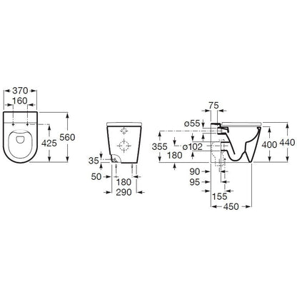 INSPIRA Vas WC pe pardoseala  Round Rimless 37x56 cm evacuare orizontala sau verticala, alb