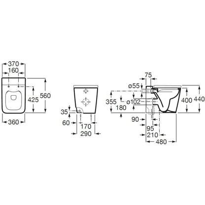 INSPIRA Vas WC pe pardoseala  Square Rimless 37x56 cm evacuare orizontala sau verticala, alb