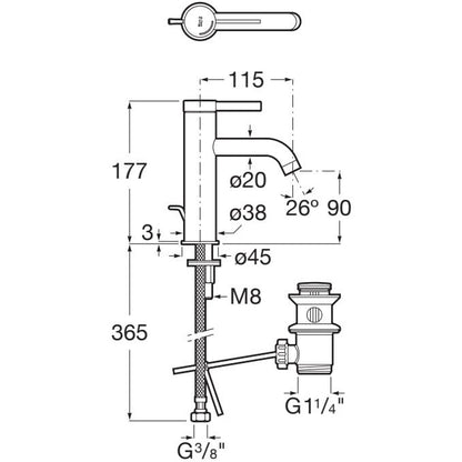 Ona Baterie lavoar neagra lucios , cu ventil H18 cm