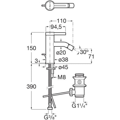 Ona  Baterie bideu monocomanda cu ventil, negru mat