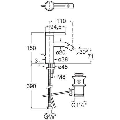 Ona  Baterie bideu monocomanda cu ventil pop-up, auriu lucios (rose gold)