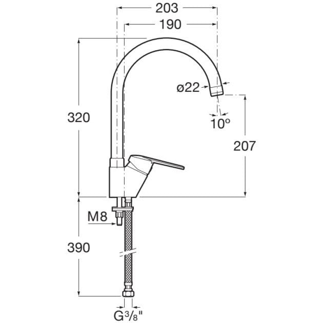 Victoria  Baterie chiuveta bucatarie monocomanda H32 cm