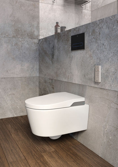 INSPIRA Set Vas WC cu bideu electronic suspendat cu capac soft close automat si telecomanda  In-Wash Rimless 39x56 cm evacuare orizontala