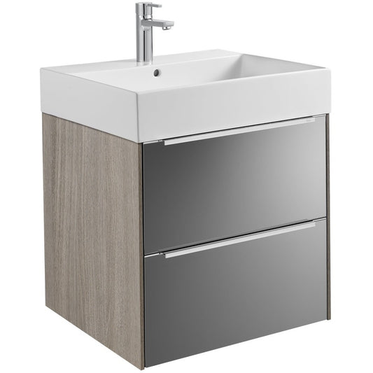 INSPIRA Set mobilier baie (masca cu 2 sertare si lavoar)  60x50xH67 cm, stejar inchis/oglinda (city oak/smoked mirror)