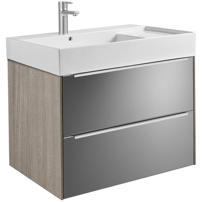 INSPIRA Set mobilier baie (masca cu 2 sertare si lavoar)  80x50xH67 cm, stejar inchis/oglinda (city oak/smoked mirror)