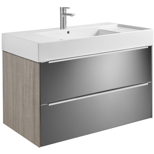 INSPIRA Set mobilier baie (masca cu 2 sertare si lavoar)  100x50xH67 cm, stejar inchis/oglinda (city oak/smoked mirror)