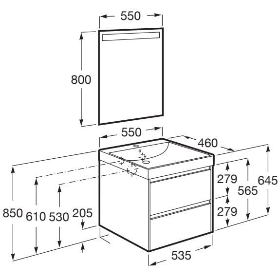 Ona Set mobilier baie (masca si lavoar)  55x46xH65 cm, verde mat