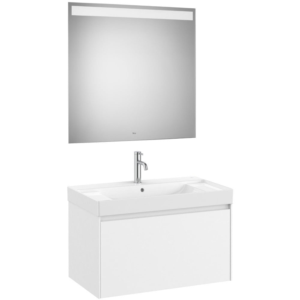 Ona Set mobilier baie (masca 80x46xH50 cm, lavoar si oglinda cu iluminare LED)  alb mat