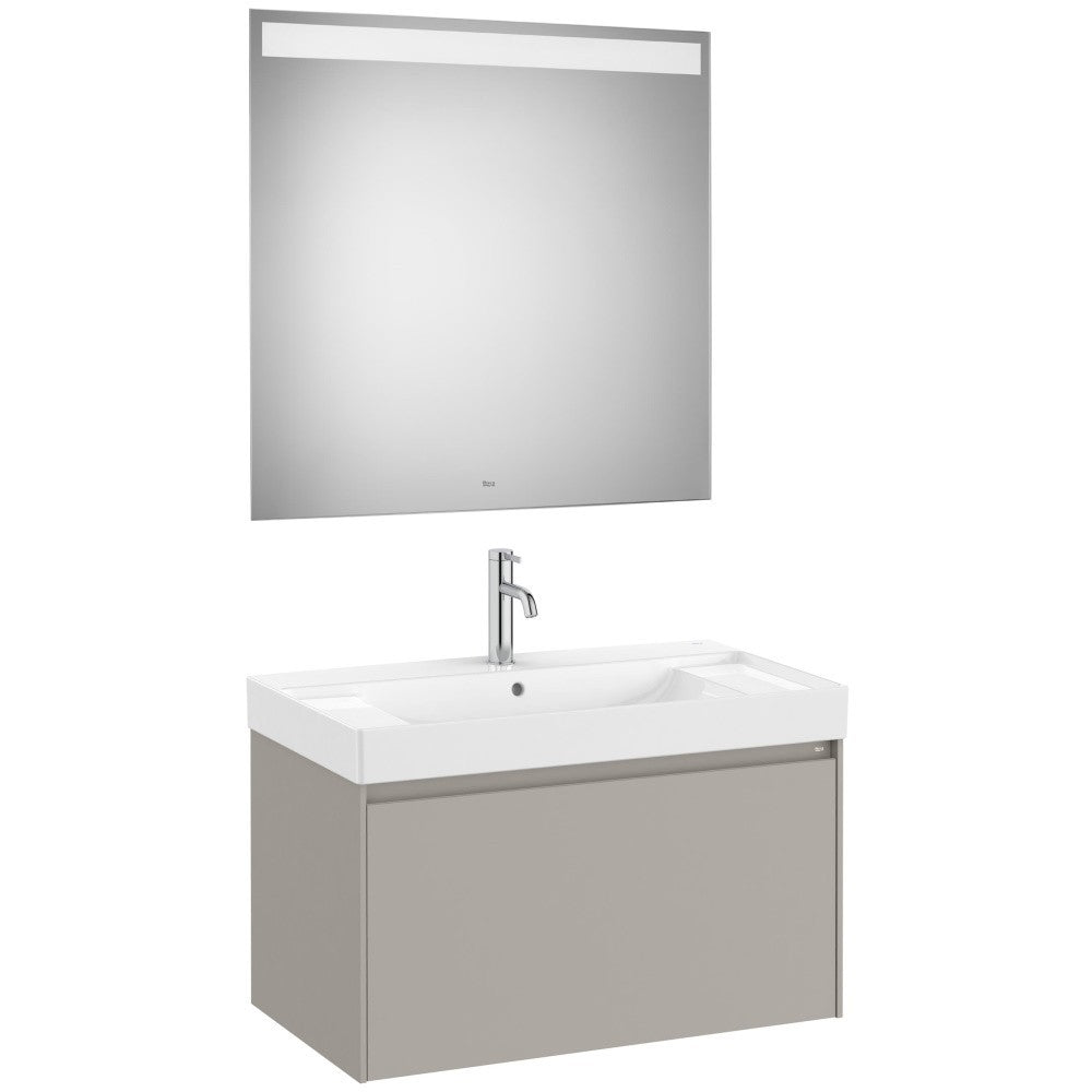 Ona Set mobilier baie (masca 80x46xH50 cm, lavoar si oglinda cu iluminare LED)  gri mat
