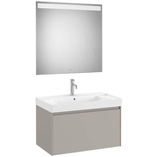 Ona Set mobilier baie (masca 80x46xH50 cm, lavoar si oglinda cu iluminare LED)  gri mat