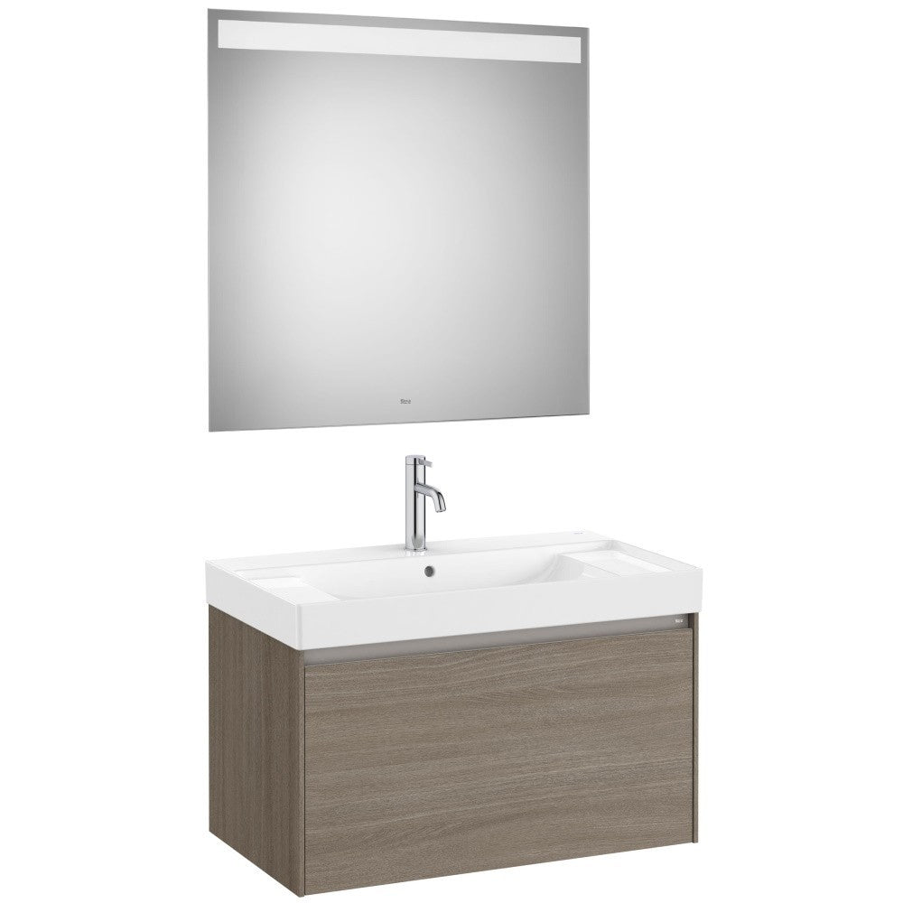 Ona Set mobilier baie (masca 80x46xH50 cm, lavoar si oglinda cu iluminare LED)  maro