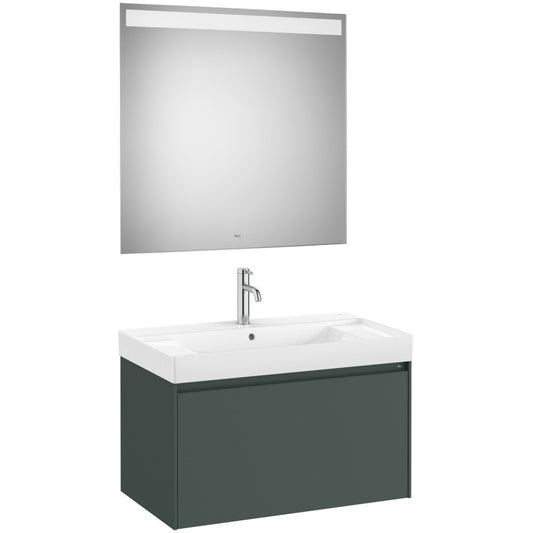 Ona Set mobilier baie (masca 80x46xH50 cm, lavoar si oglinda cu iluminare LED)  verde mat