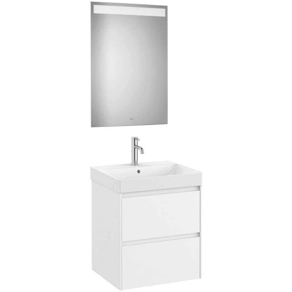 Ona Set mobilier baie (masca 55x46xH65 cm, lavoar si oglinda cu iluminare LED)  alb mat