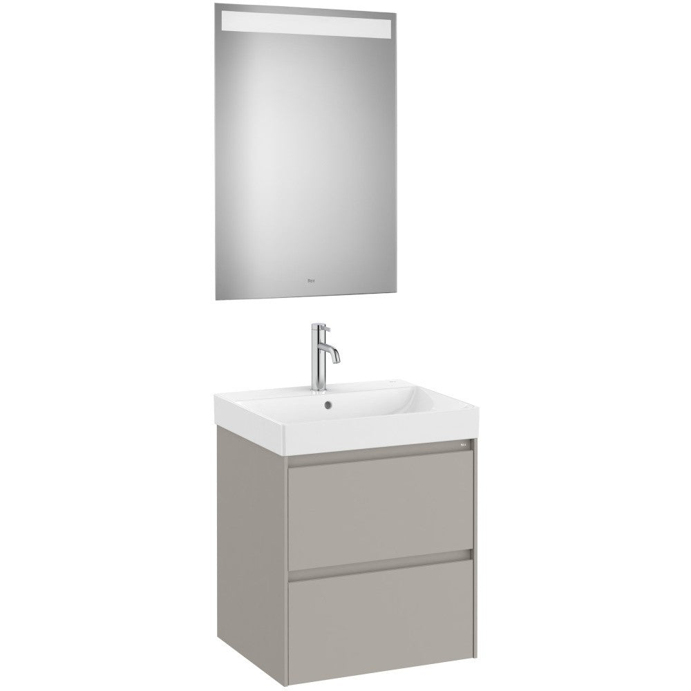 Ona Set mobilier baie (masca 55x46xH65 cm, lavoar si oglinda cu iluminare LED)  gri mat
