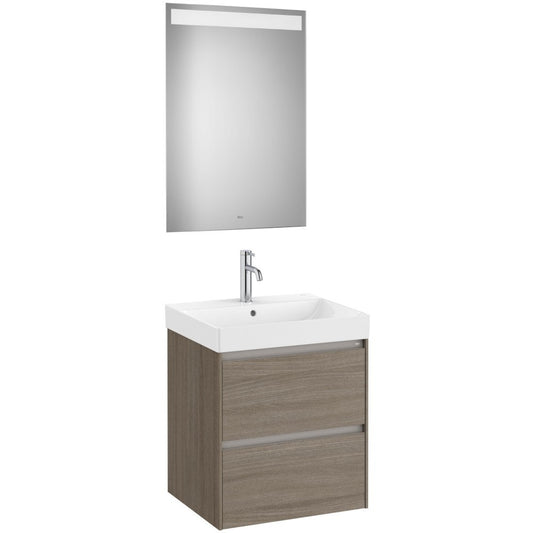 Ona Set mobilier baie (masca 55x46xH65 cm, lavoar si oglinda cu iluminare LED)  maro