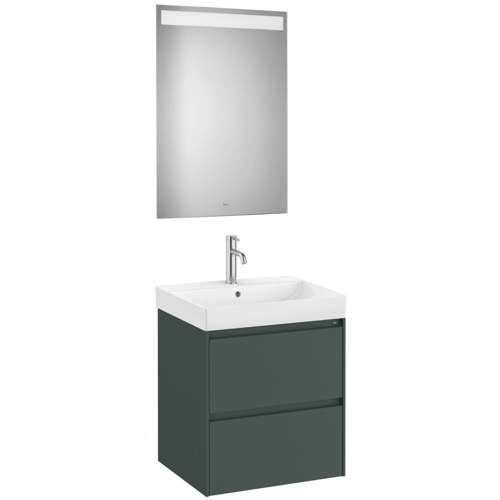 Ona Set mobilier baie (masca 55x46xH65 cm, lavoar si oglinda cu iluminare LED)  verde mat