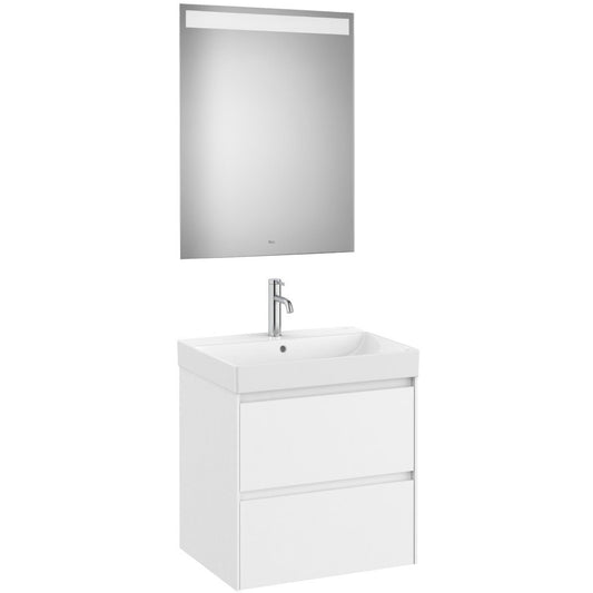 Ona Set mobilier baie (masca 60x46xH65 cm, lavoar si oglinda cu iluminare LED)  alb mat