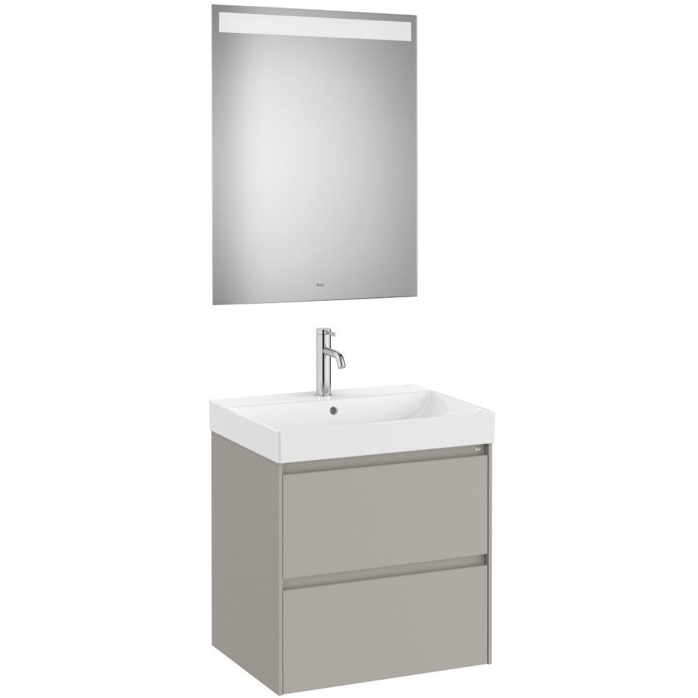 Ona Set mobilier baie (masca 65x46xH65 cm, lavoar si oglinda cu iluminare LED)  gri mat