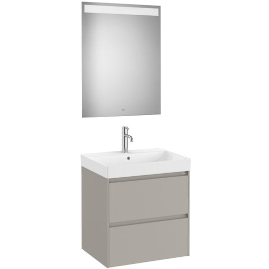 Ona Set mobilier baie (masca 65x46xH65 cm, lavoar si oglinda cu iluminare LED)  gri mat