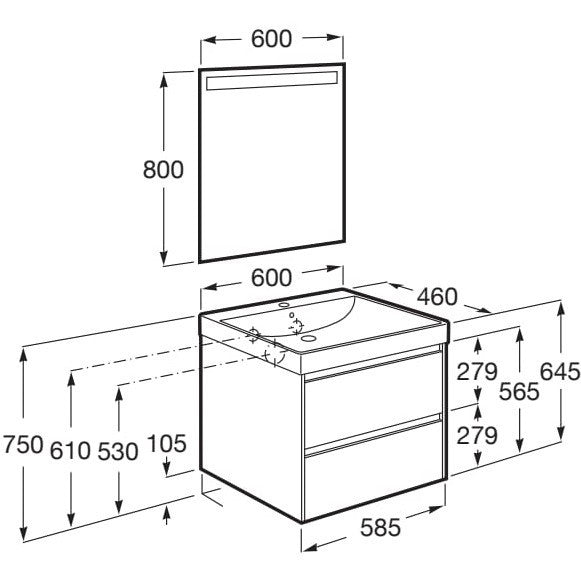 Ona Set mobilier baie (masca 60x46xH65 cm, lavoar si oglinda cu iluminare LED)  gri mat