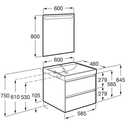 Ona Set mobilier baie (masca 60x46xH65 cm, lavoar si oglinda cu iluminare LED)  gri mat