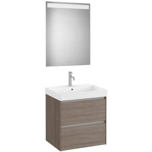 Ona Set mobilier baie (masca 60x46xH65 cm, lavoar si oglinda cu iluminare LED)  maro