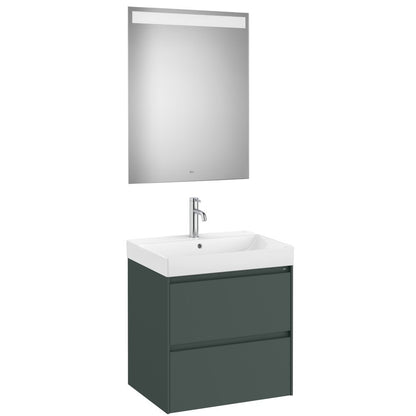 Ona Set mobilier baie (masca 65x46xH65 cm, lavoar si oglinda cu iluminare LED)  verde mat