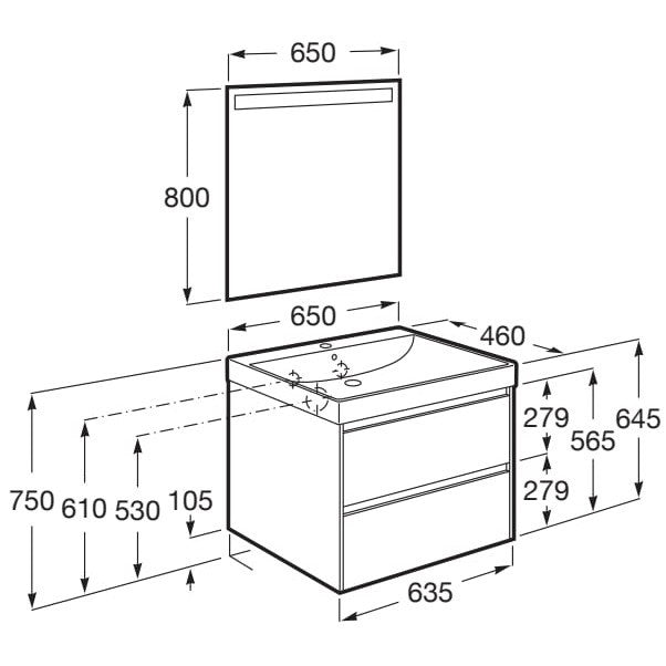Ona Set mobilier baie (masca 65x46xH65 cm, lavoar si oglinda cu iluminare LED)  gri mat