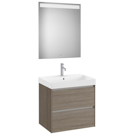 Ona Set mobilier baie (masca 65 cm, lavoar si oglinda cu iluminare LED)  maro (dark elm)