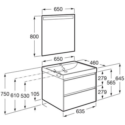Ona Set mobilier baie (masca 65 cm, lavoar si oglinda cu iluminare LED)  maro (dark elm)